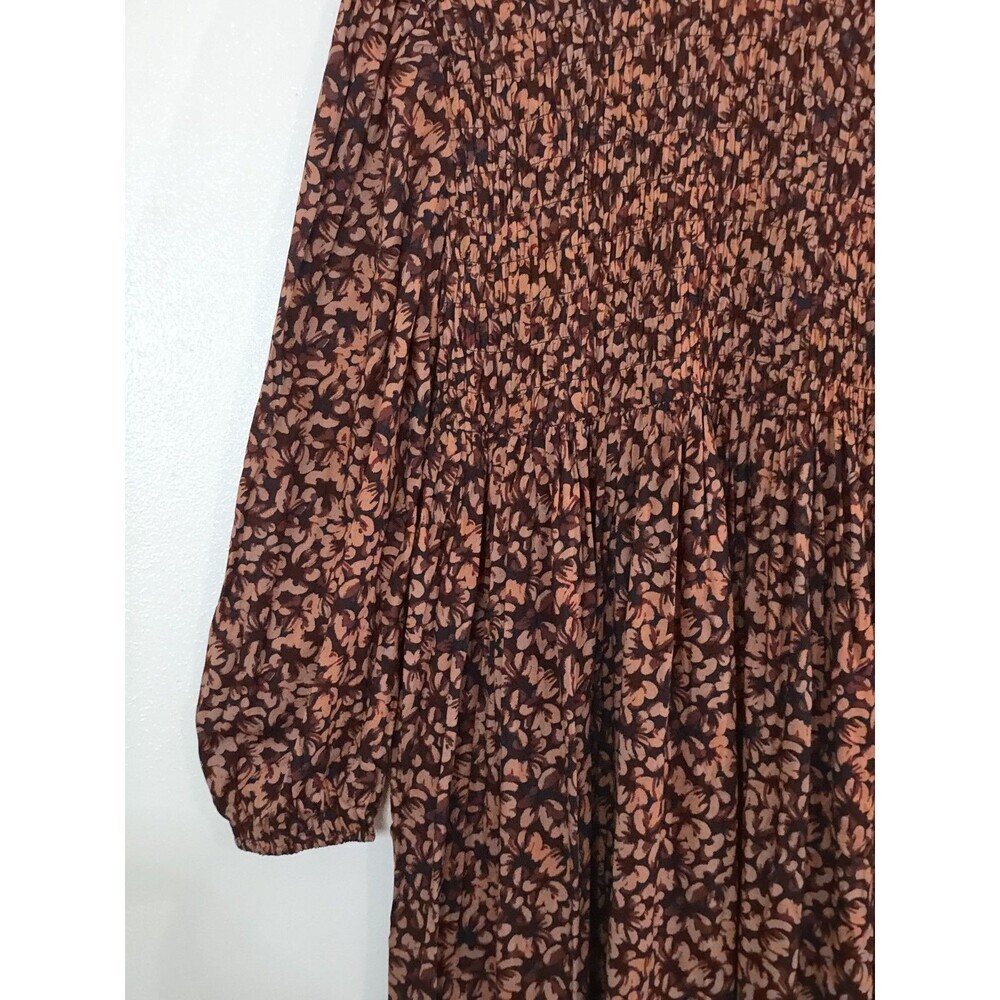 New Day Smocked Midi Dress Womens XL Brown Floral Long Sleeve Boho NWT - Picture 6 of 14